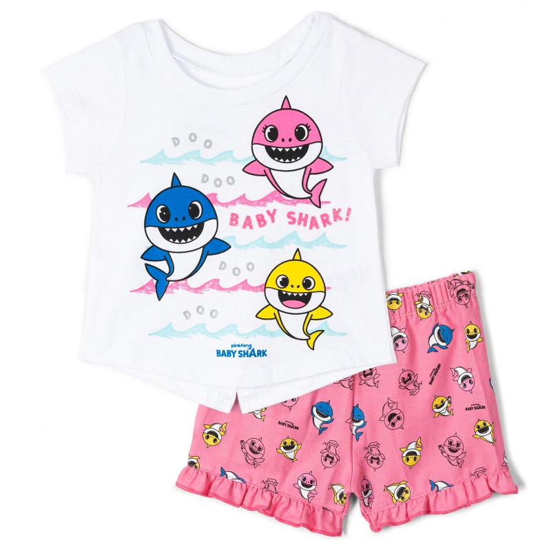 Pinkfong Baby Shark Infant Baby Girls Graphic T-Shirt and Shorts Outfit Set Pink/White 18 Months - Image 1